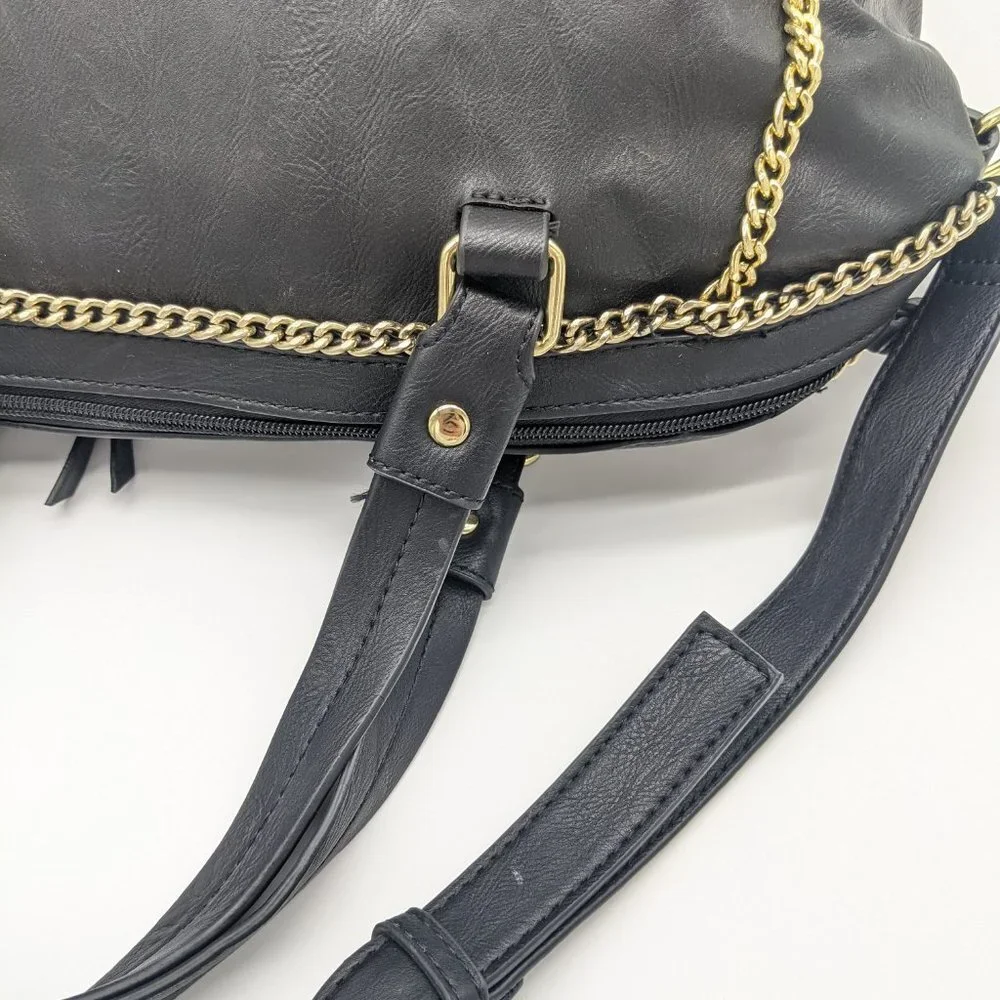 STEVE MADDEN Cheney faux-leather chain accent women's satchel crossbody - Black